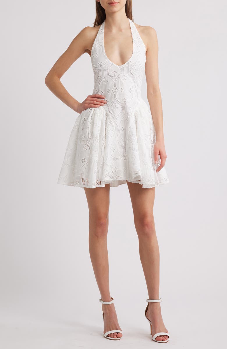 Delfi Collective Hera Eyelet Halter Minidress, Main, color, White