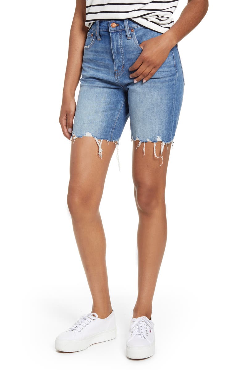 Madewell High Waist Mid Length Denim Shorts, Main, color,