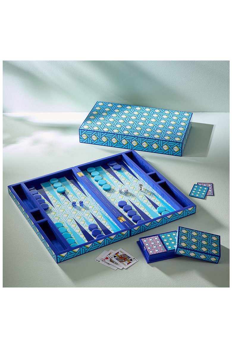 Basketweave Backgammon Set, Alternate, color, Blue / Green / White