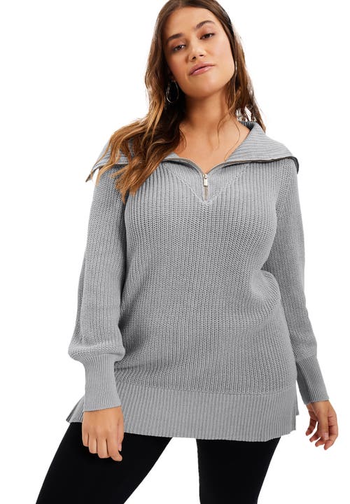 June + Vie Half-zip Sweater In Gray