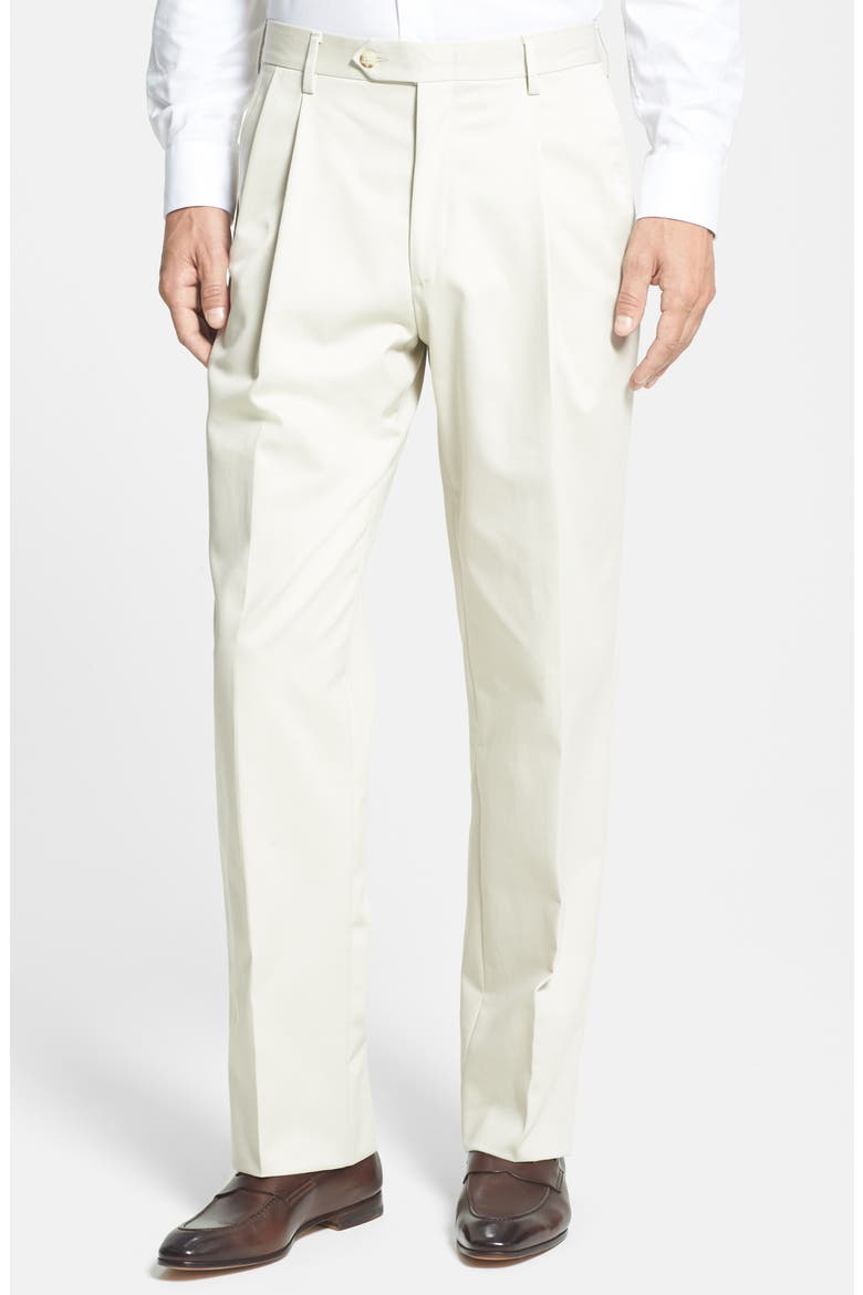Pleated Classic Fit Cotton Dress Pants, Alternate, color, STONE