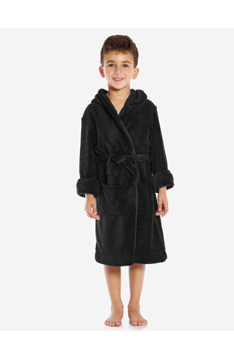 Leveret Kids Fleece Hooded Robe, Solid Colors, Main, color, Black