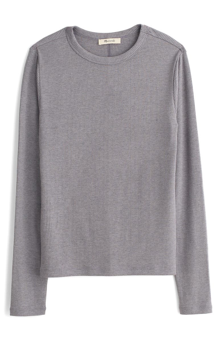 Madewell Drapey Long Sleeve Rib T-Shirt, Alternate, color, Hthr Black Charcoal