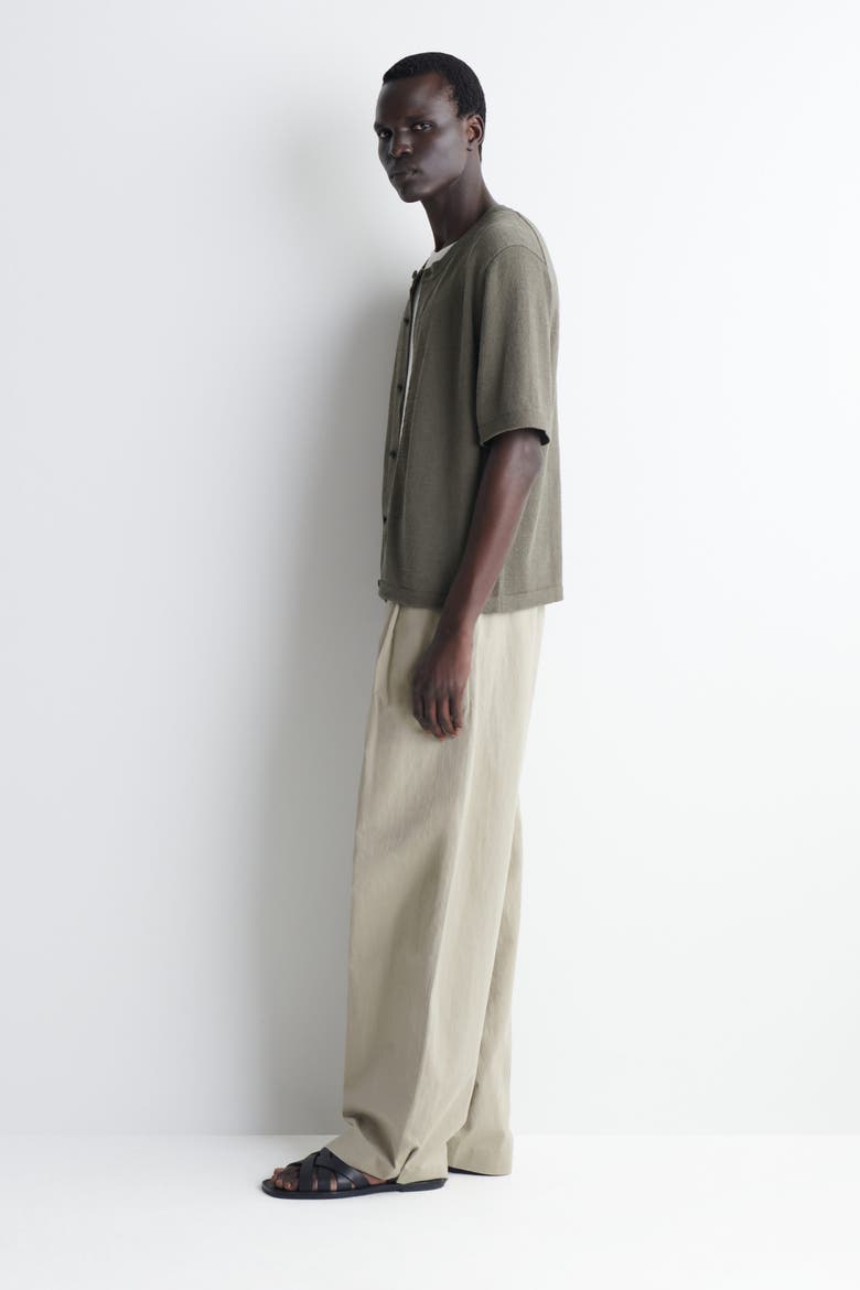 Bouclé-knit Short-sleeved Cardigan, Alternate, color, KHAKI MÉLANGE