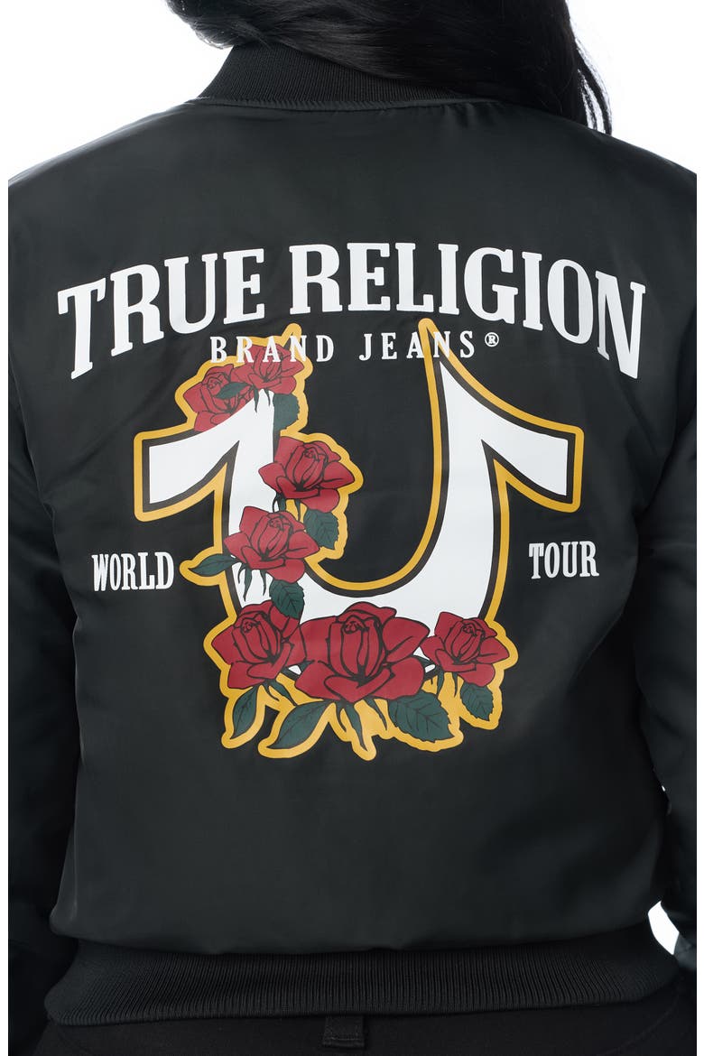 Patch Nylon Bomber Jacket, Alternate, color, JET BLACK
