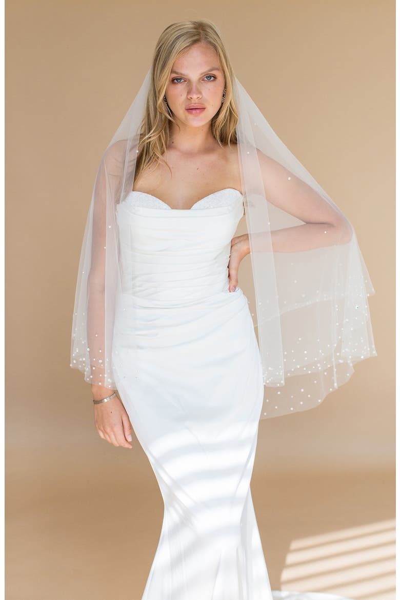 Axelle Imitation Pearl & Crystal Fingertip Veil, Main, color, IVORY