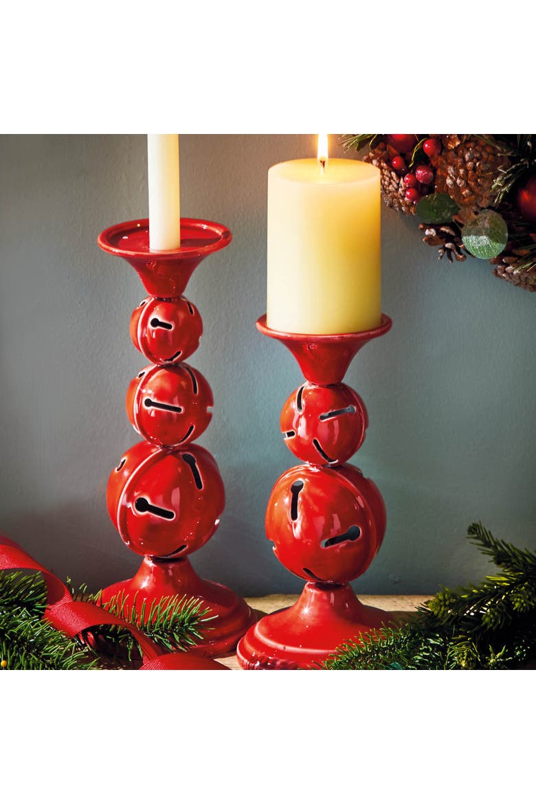 Jingle Bell Red Enamel Candle Holders for Christmas, Alternate, color, Red