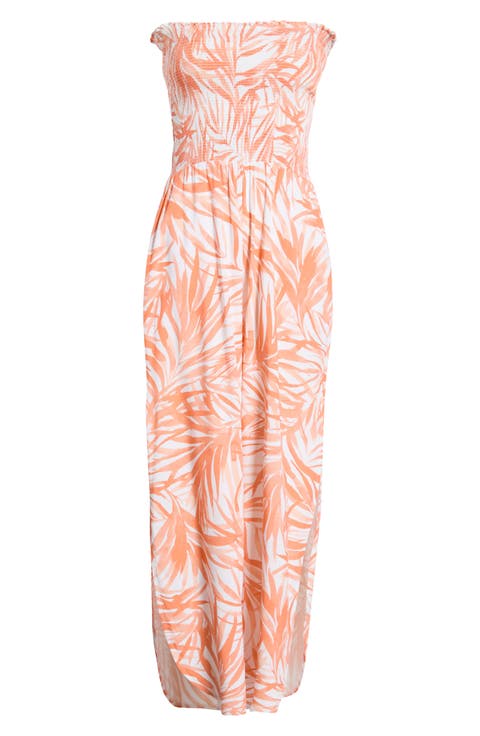 Strapless Smocked Bodice Cover-Up Jumpsuit