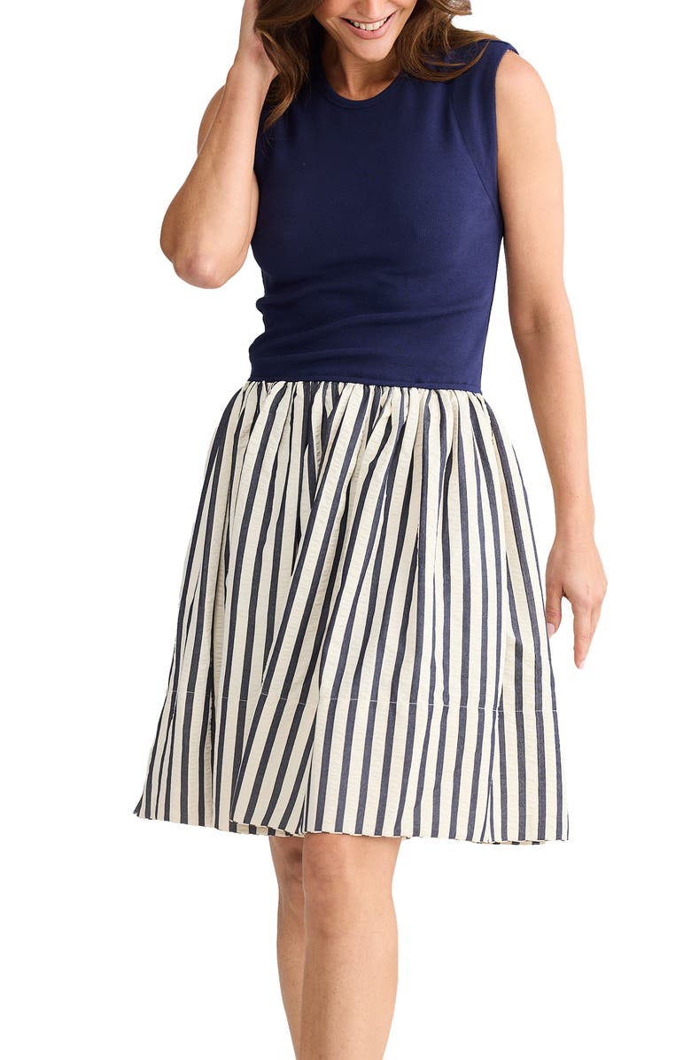 Brave+True Daphne Sleeveless Fit & Flare Dress, Alternate, color, Navy Stripe
