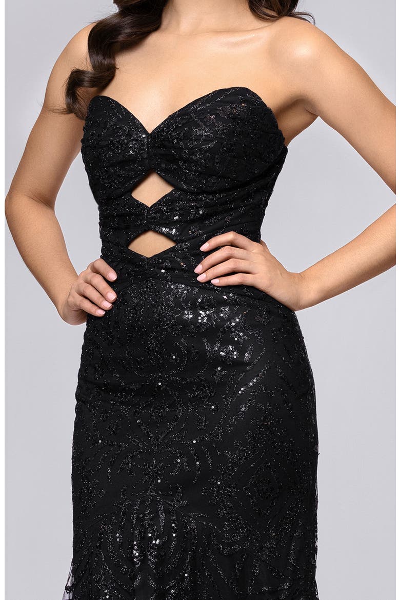 Strapless Glitter Cutout Gown, Alternate, color, BLACK