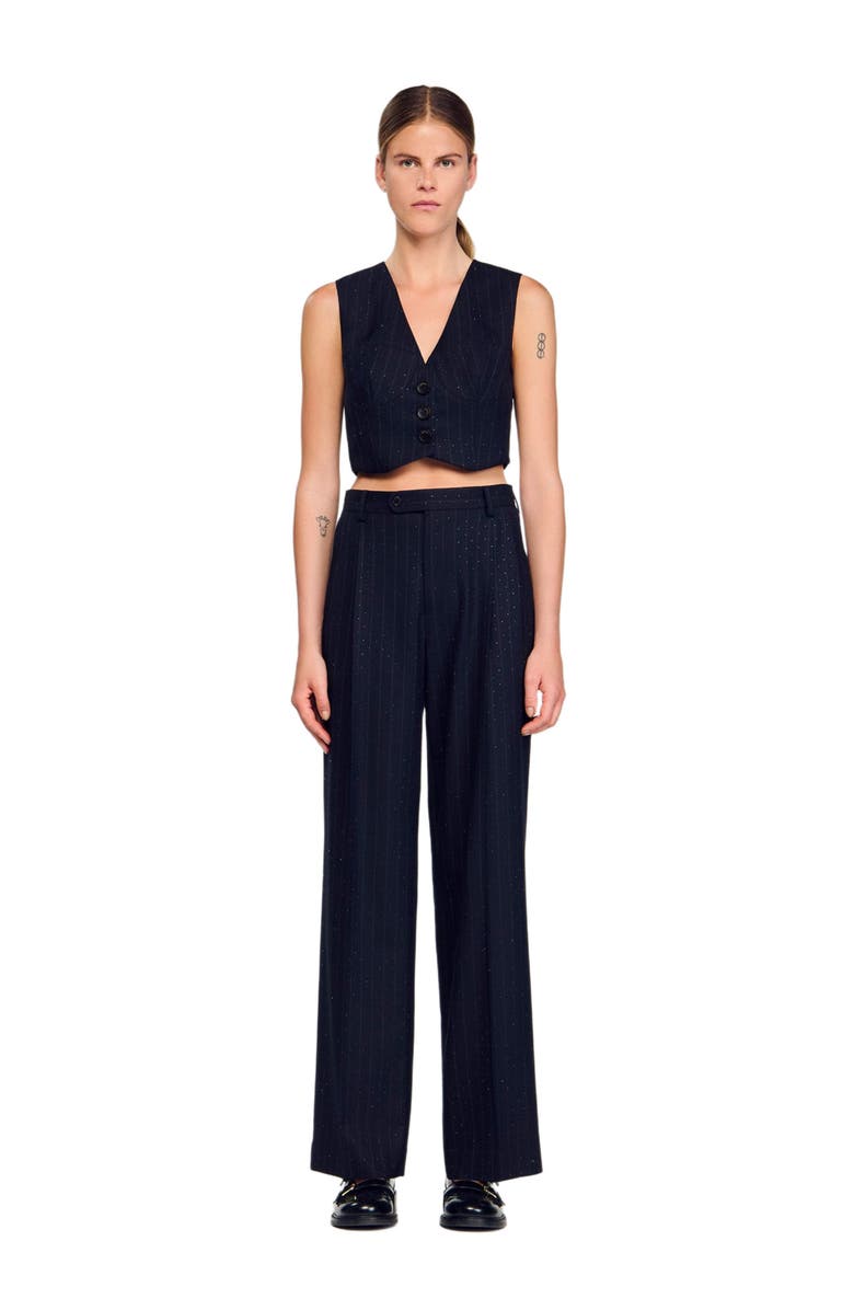 SANDRO Striped rhinestone vest, Alternate, color, Navy Blue