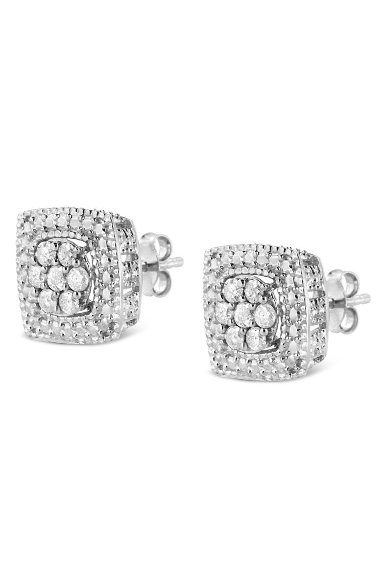 Haus of Brilliance Silver 1/2 Ct Diamond Miligrain Square Shape Stud Earrings, Alternate, color, White