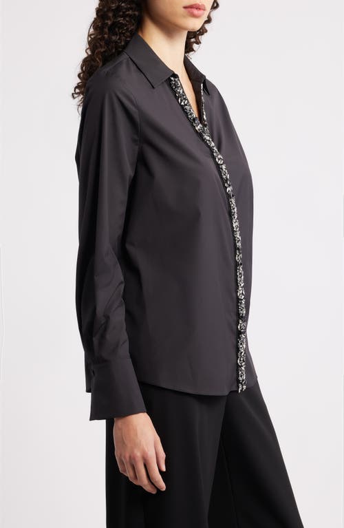 Kobi Halperin 'noor' Lace Trim Slit Sleeve Silk Blouse In Black