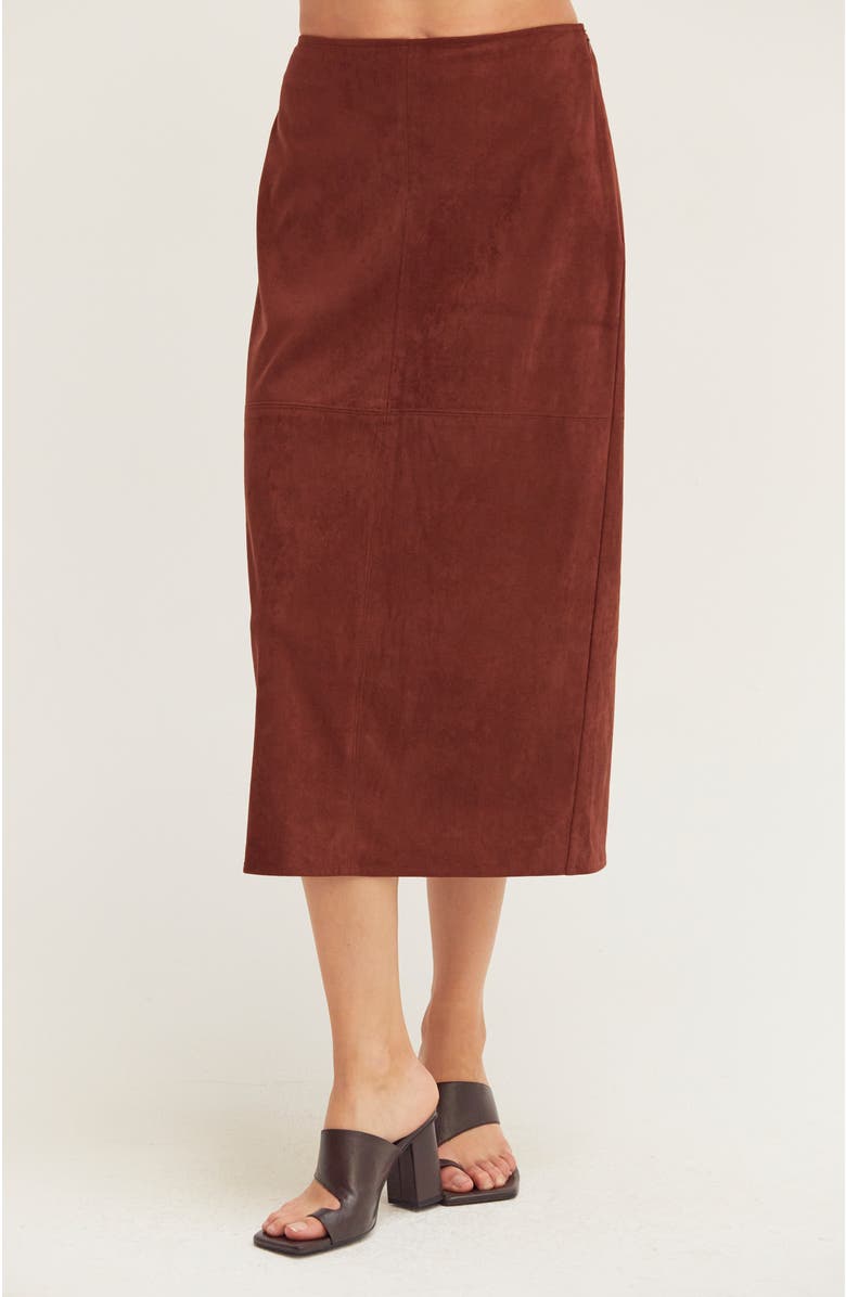 CRESCENT Faux Suede Pencil Midi Skirt, Main, color, Brown