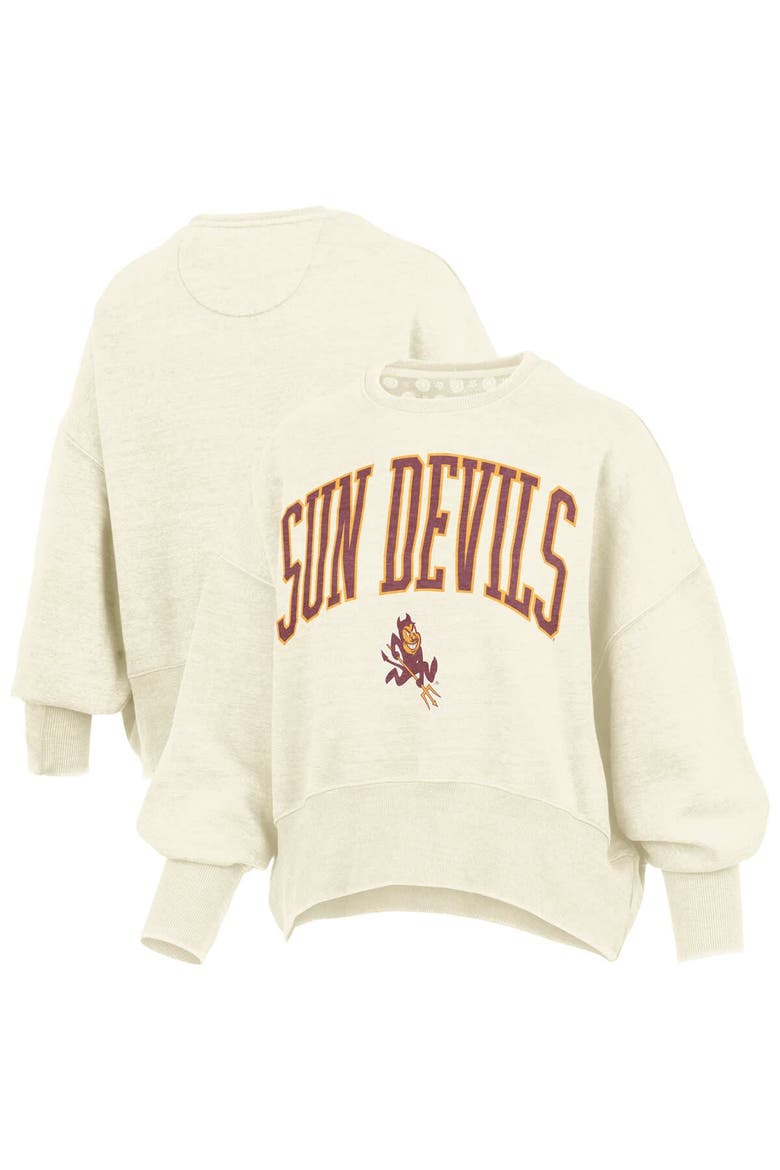Women's Pressbox Natural Arizona State Sun Devils Oversized Waist-Length Crewneck Sweatshirt, Main, color, Natural