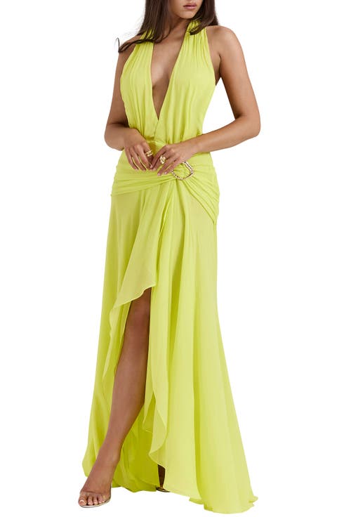 Olessia Plunge Halter Maxi Dress