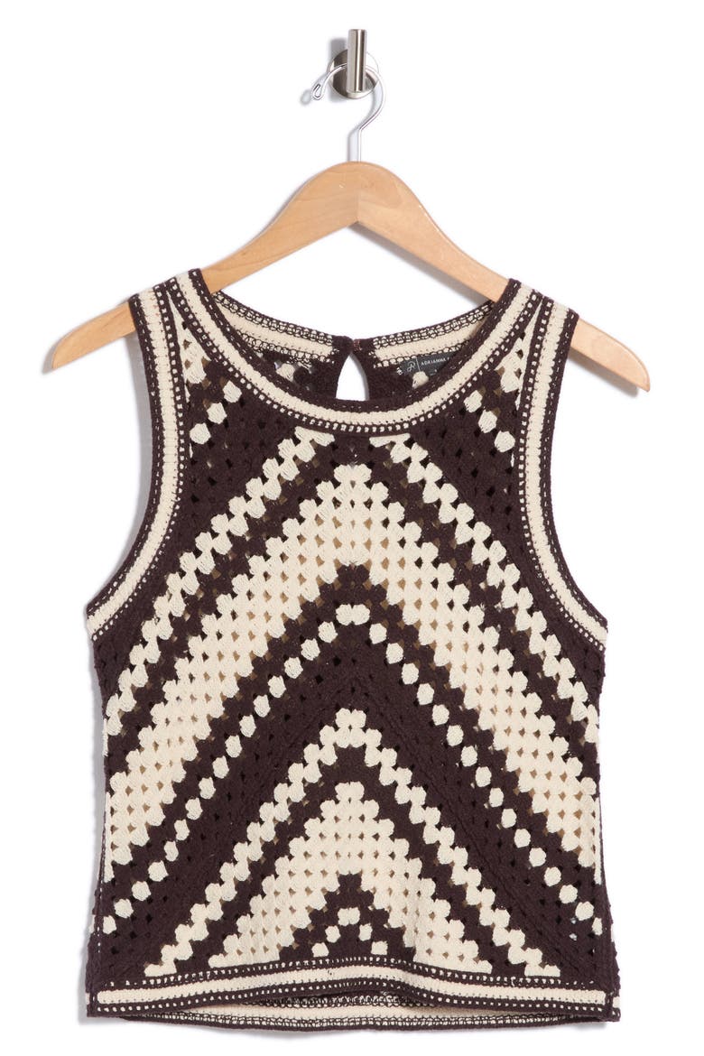 Chevron Crochet Sweater, Main, color, CHOCOLATE/ CREAM