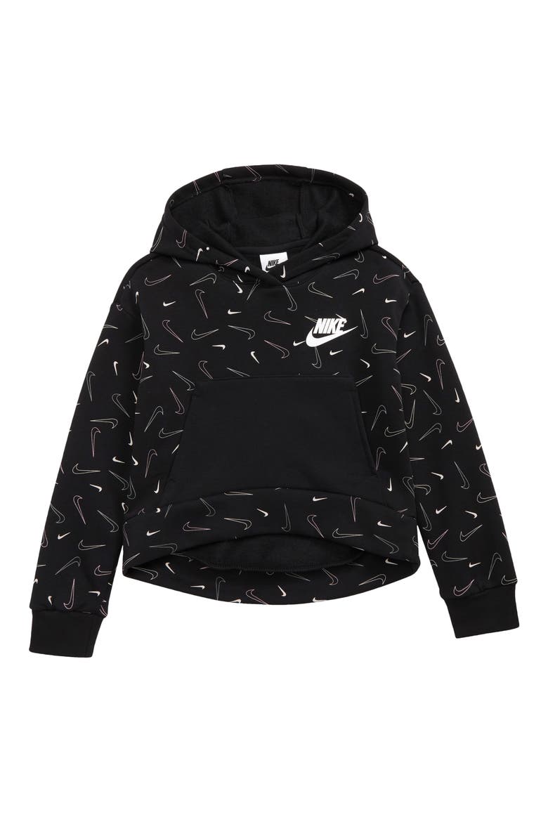 Sportswear Kids' Print Fleece Hoodie, Main, color, BLACK/ WHITE