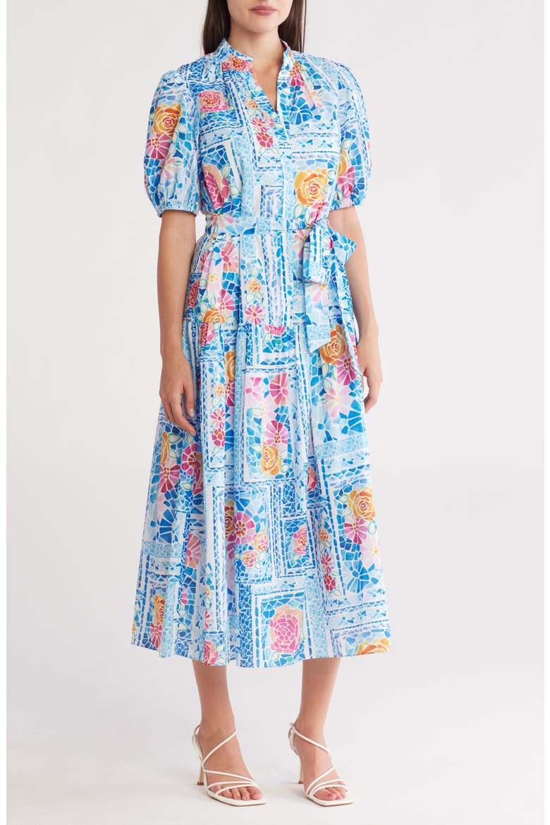 Floral Puff Sleeve Tiered Maxi Dress, Main, color, BLUE MULTI