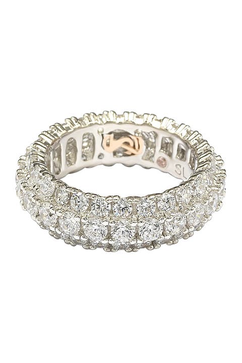 Sterling Silver White CZ 3 Row Eternity Band