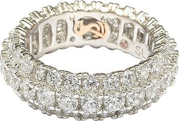 Sterling Silver White CZ 3 Row Eternity Band