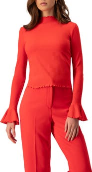 IVONNE Ribbed Long-Sleeve Top with Flared Cuffs
