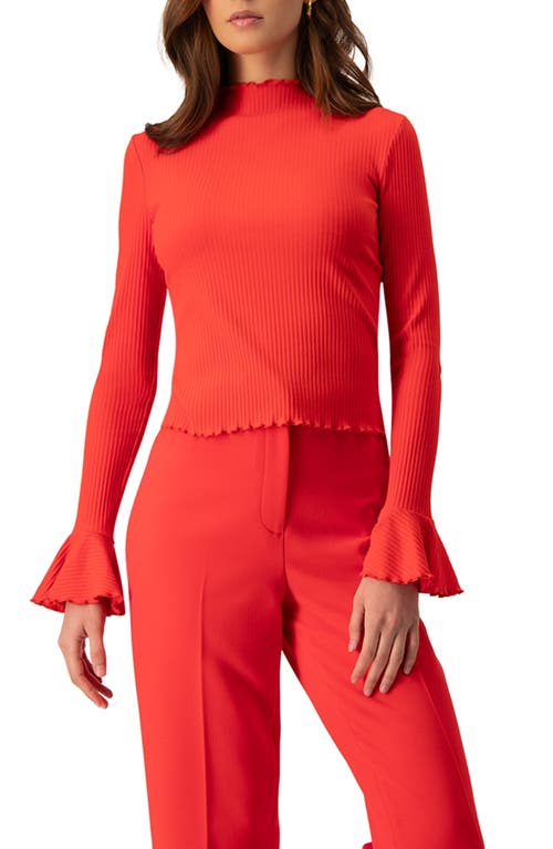 Ivonne Ribbed Long-sleeve Top With Flared Cuffs In Red