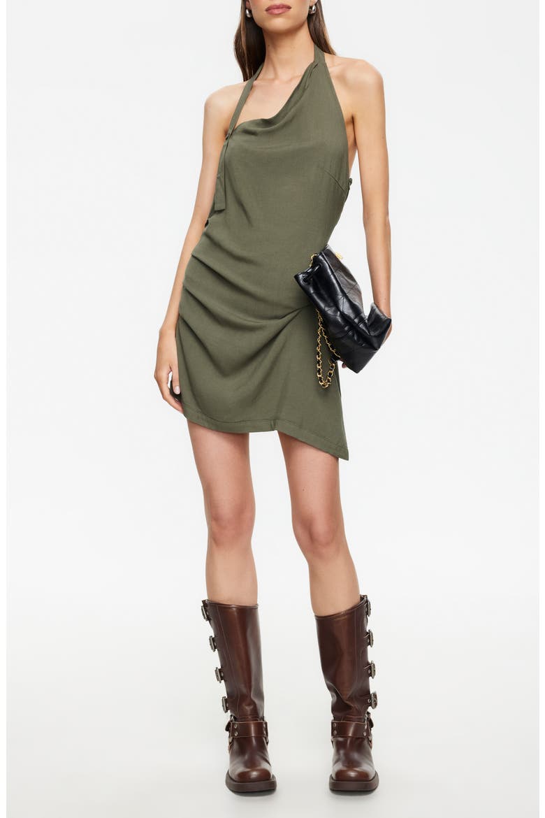 Moonlight Halter Linen Blend Minidress, Main, color, KHAKI