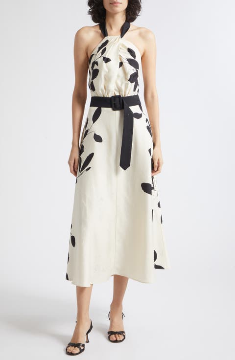 Libby Floral Jacquard Halter Neck Midi Dress