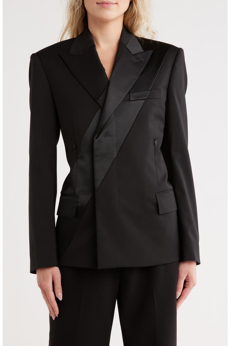 Tux Satin Stripe Blazer, Main, color, BLACK