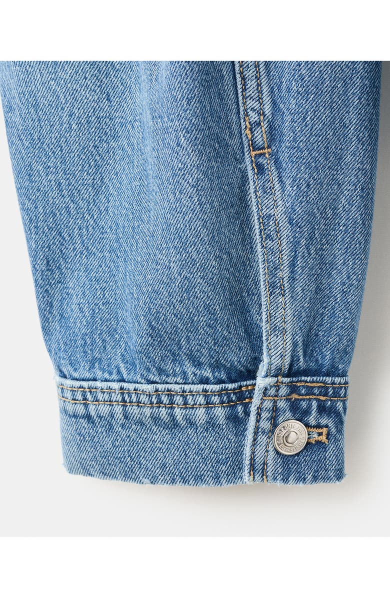 MANGO Oversize Crop Denim Jacket, Alternate, color, Medium Blue