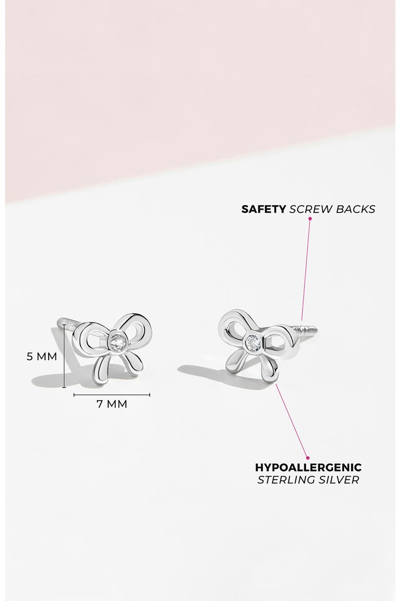 Delicate Cubic Zirconia Bow Earrings, Alternate, color, Silver