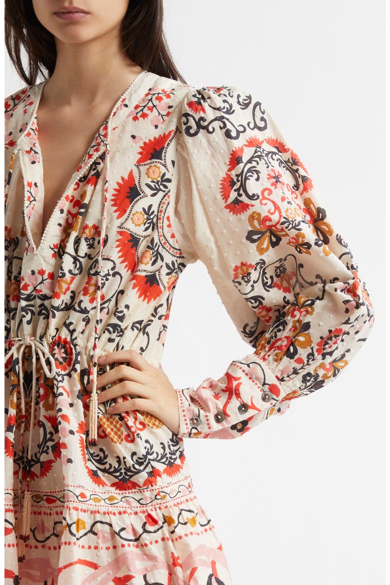 Embroidered Detail Mixed Print Long Sleeve Cotton Dres, Alternate, color, CASHEW MANDALA CREAM