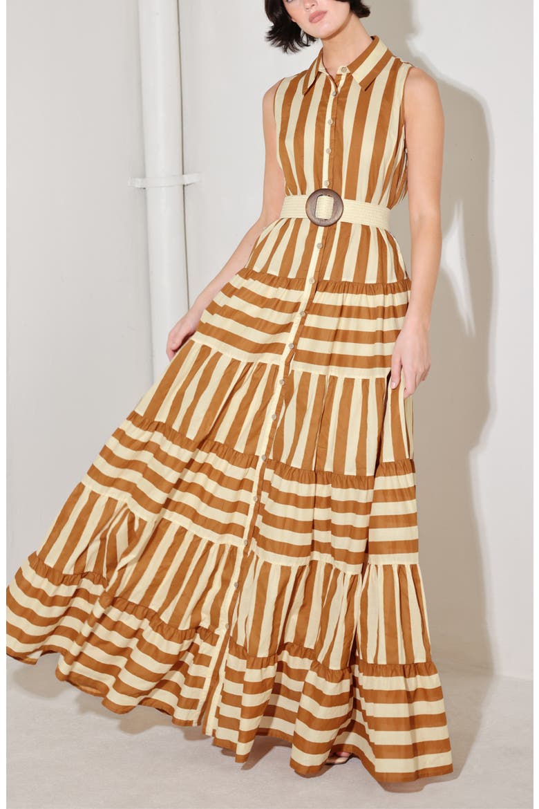 Stripe Sleeveless Maxi Dress, Alternate, color, BROWN/ BEIGE