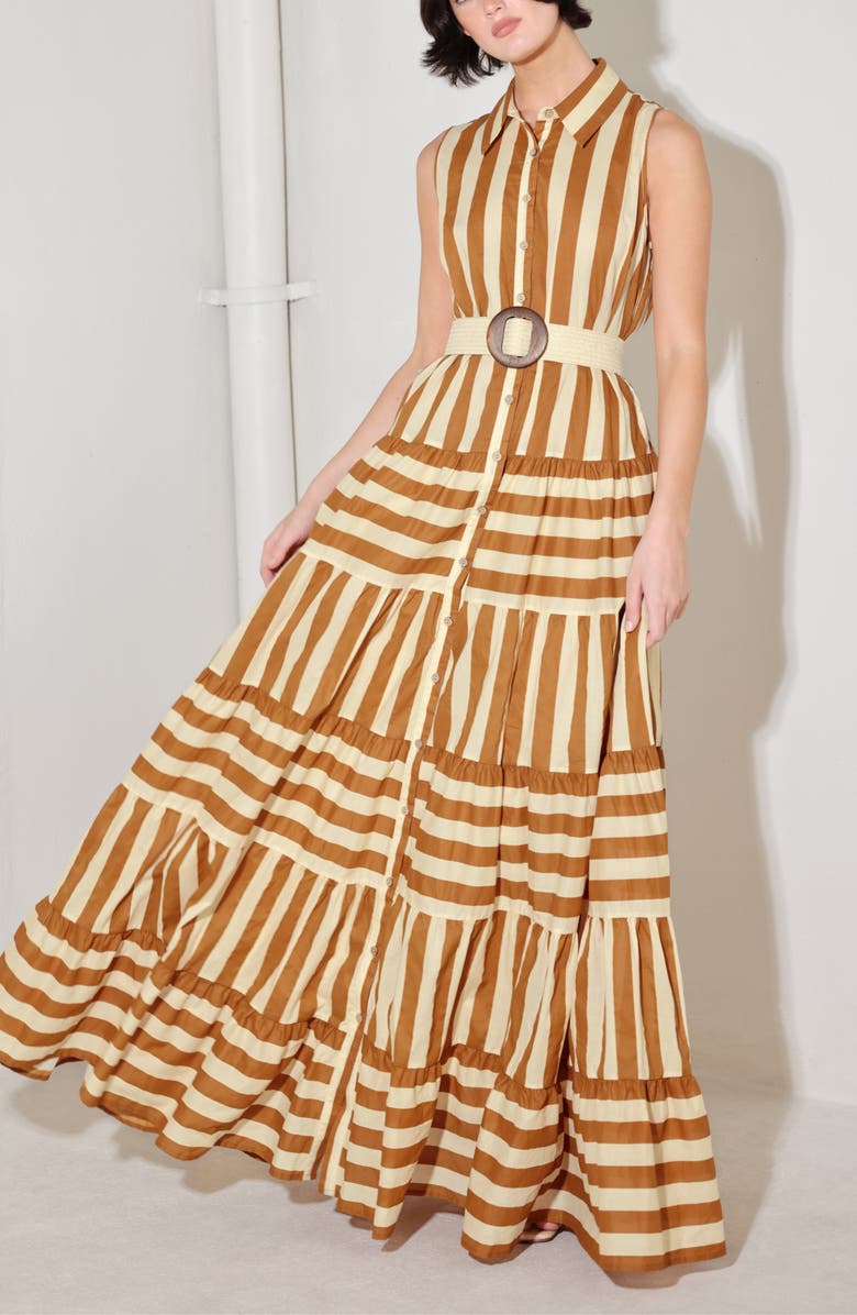 FREEMARKET Stripe Sleeveless Maxi Dress, Alternate, color, Brown/ Beige