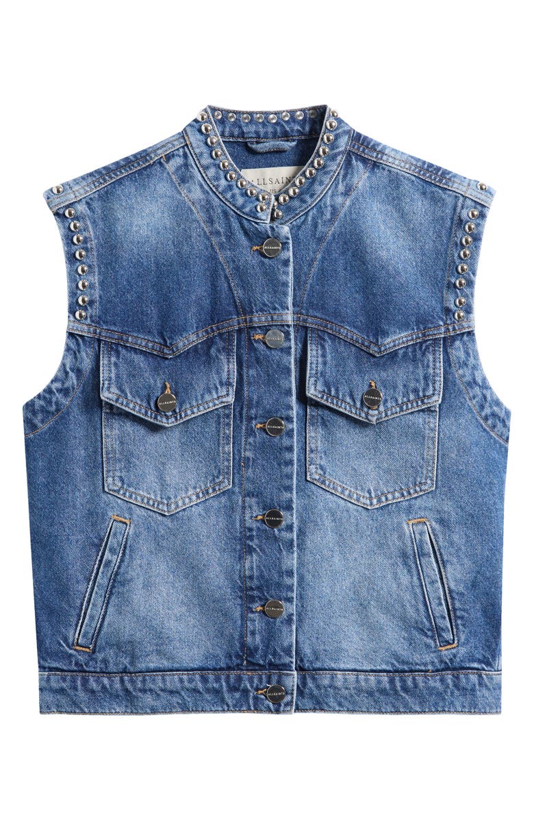 AllSaints Mav Studded Denim Vest, Main, color, Vintage Indigo