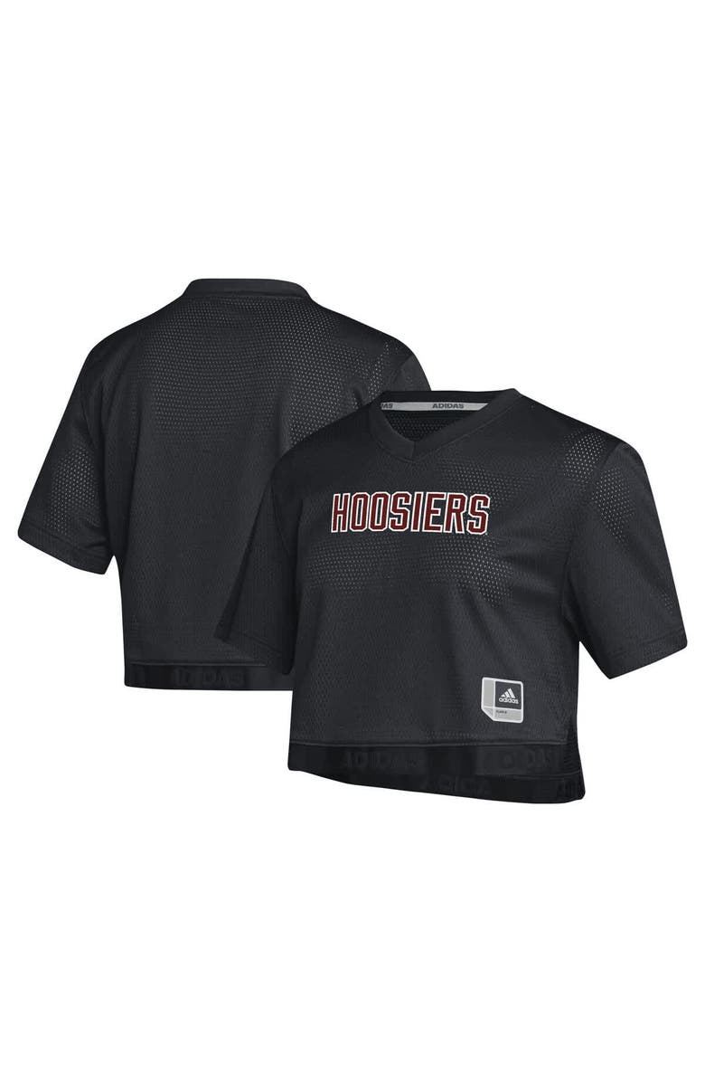 adidas Women's adidas Black Indiana Hoosiers Primegreen V-Neck Cropped Jersey, Alternate, color, Black