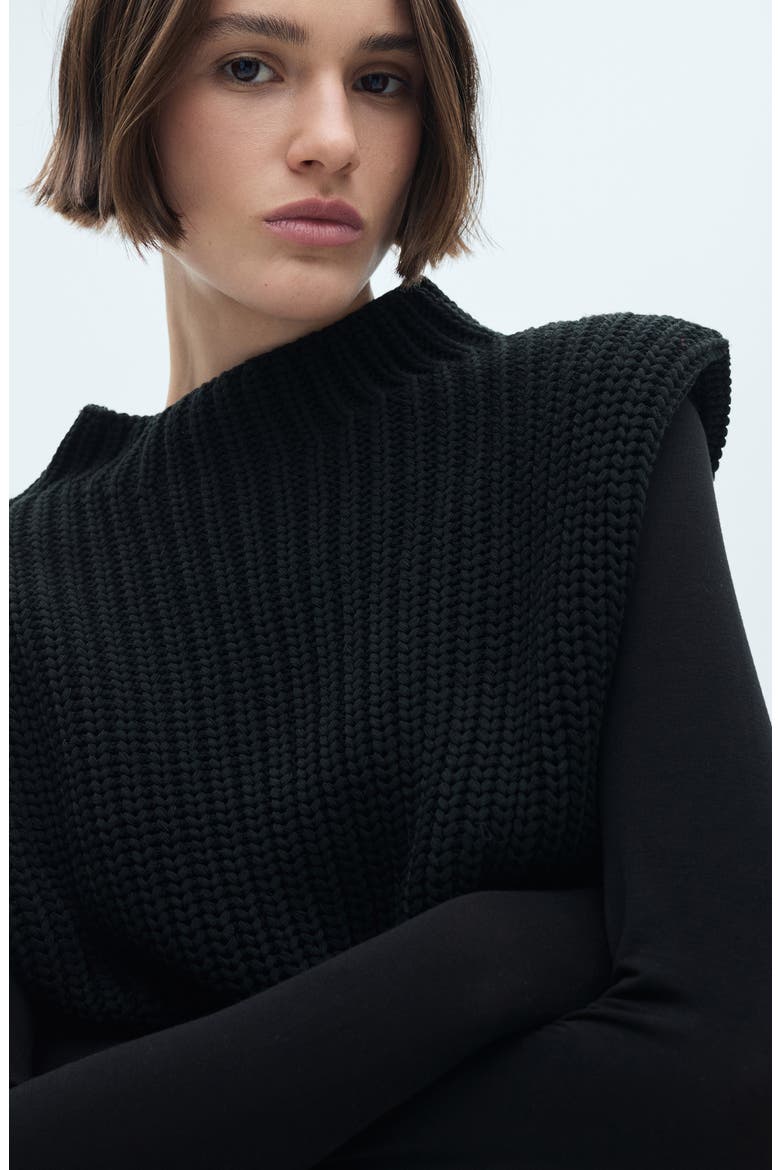 Shoulder Pad Sweater Vest, Alternate, color, BLACK