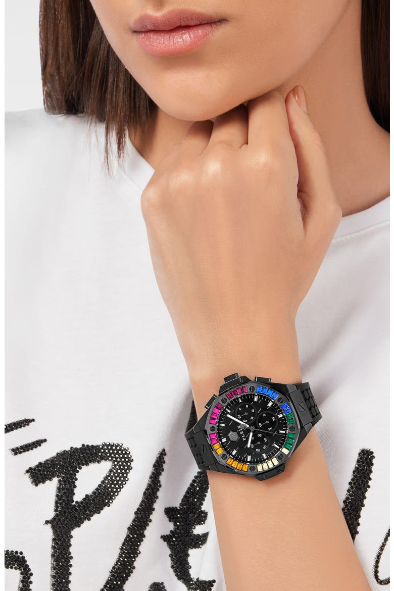 Chrono Royal Crystal Silicone Strap Watch, 42mm, Alternate, color, IP BLACK