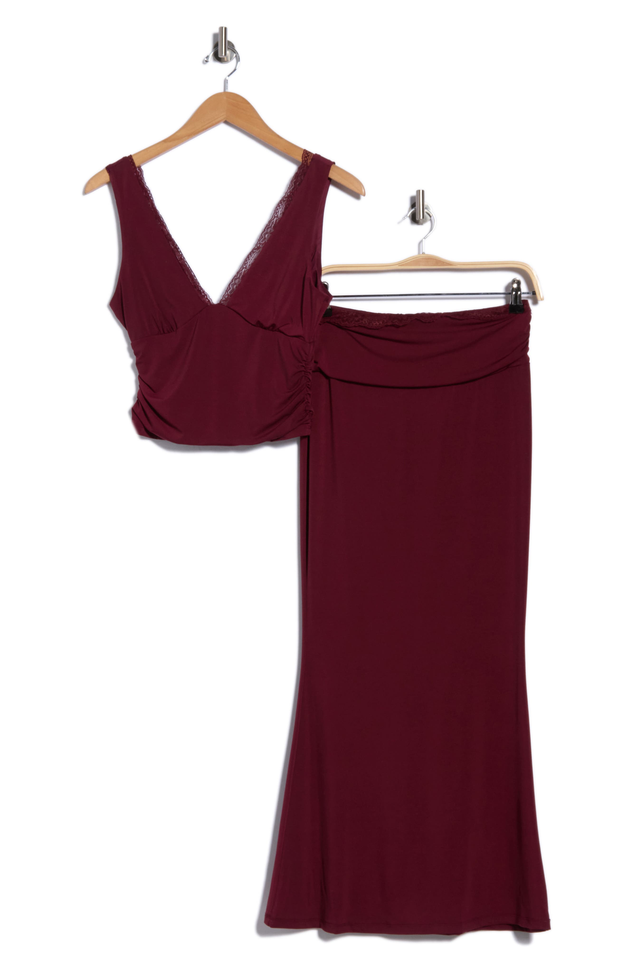 2-Piece Lace Trim Top and Maxi Skirt Set