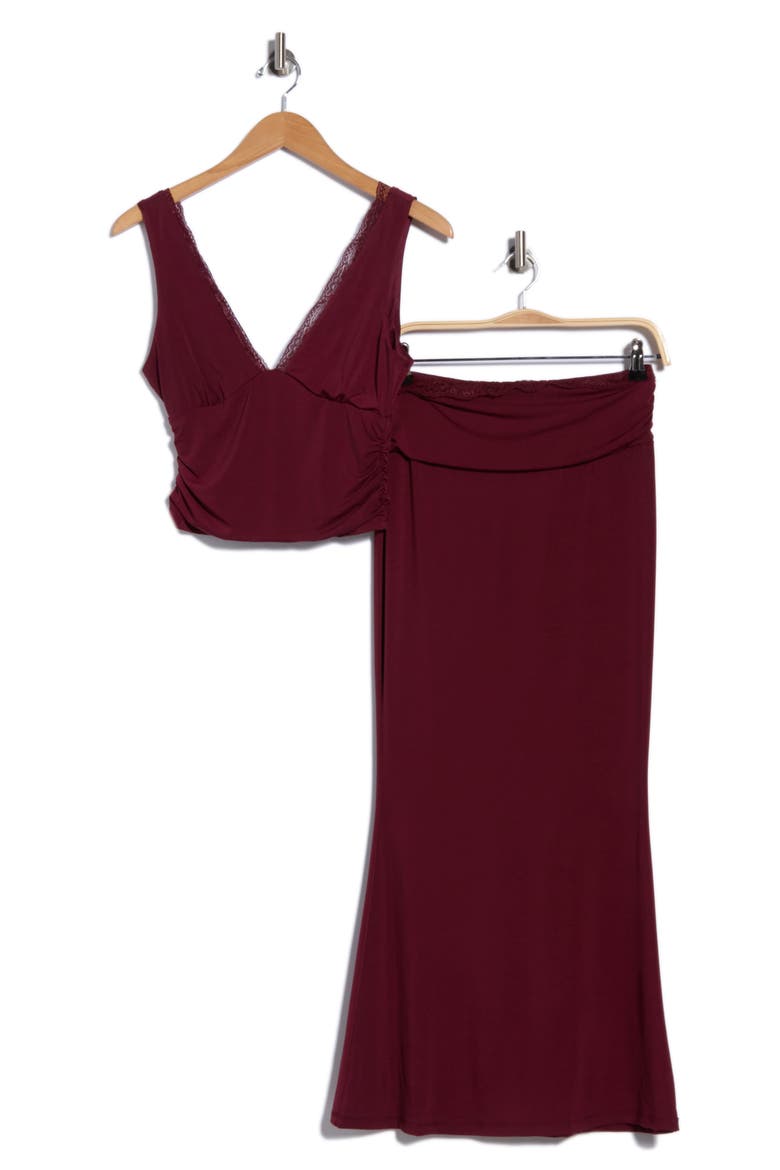 2-Piece Lace Trim Top and Maxi Skirt Set, Main, color, BURGUNDY