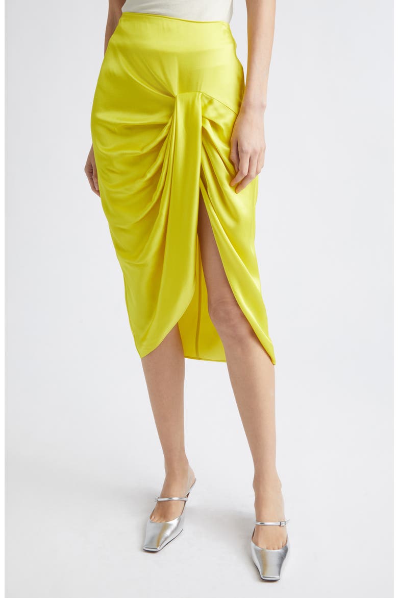 Draped Satin Skirt, Alternate, color, BRIGHT YELLOW