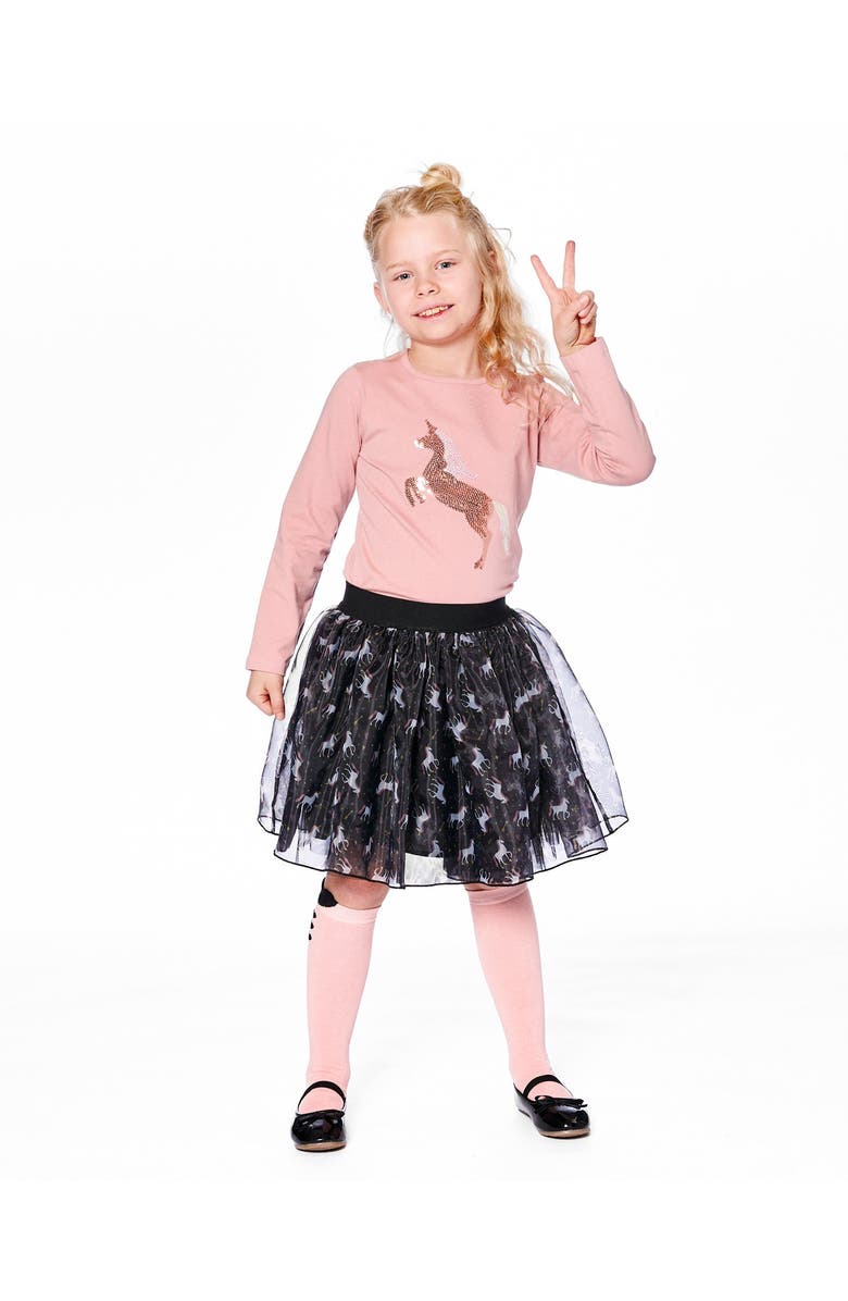 Deux par Deux Organic Cotton Long Sleeve T-Shirt with Sequin Unicorn, Main, color, Dusty Pink