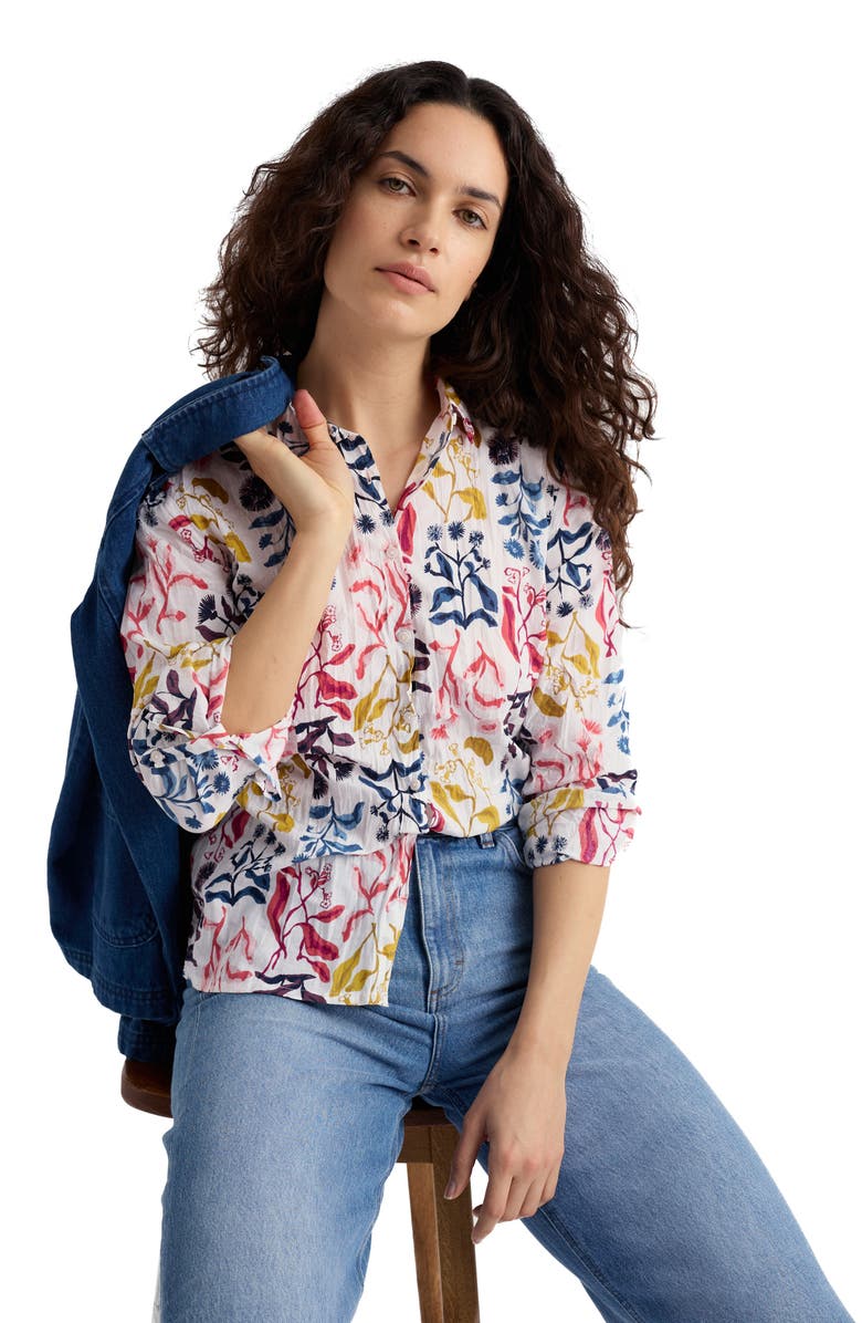 Seasalt Cornwall Larissa Floral Crinkled Organic Cotton Button-Up Shirt, Alternate, color, Inky Botanical Chalk