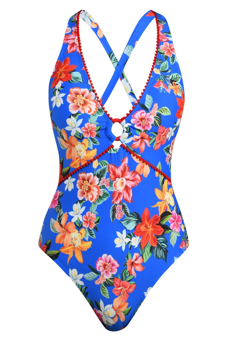 Modern Plunge One-Piece Swimsuit, Alternate, color, BLUE MULTI