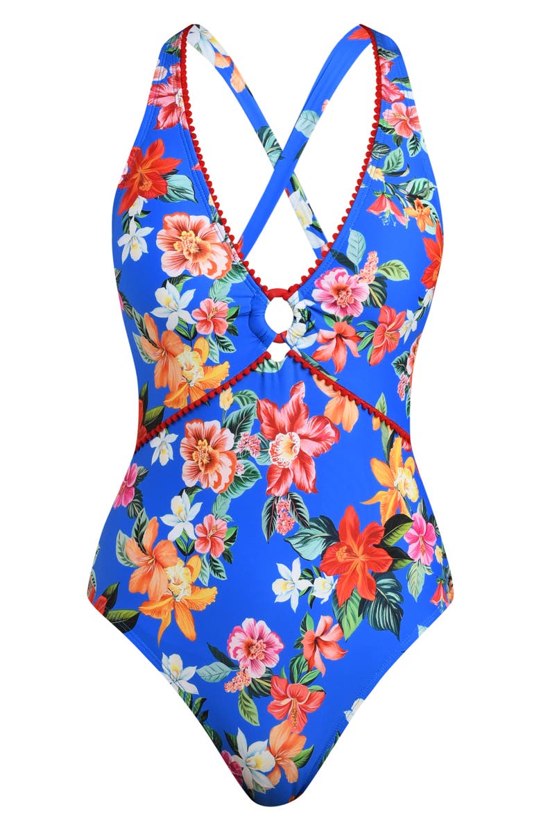 La Blanca Modern Plunge One-Piece Swimsuit, Alternate, color, Blue Multi