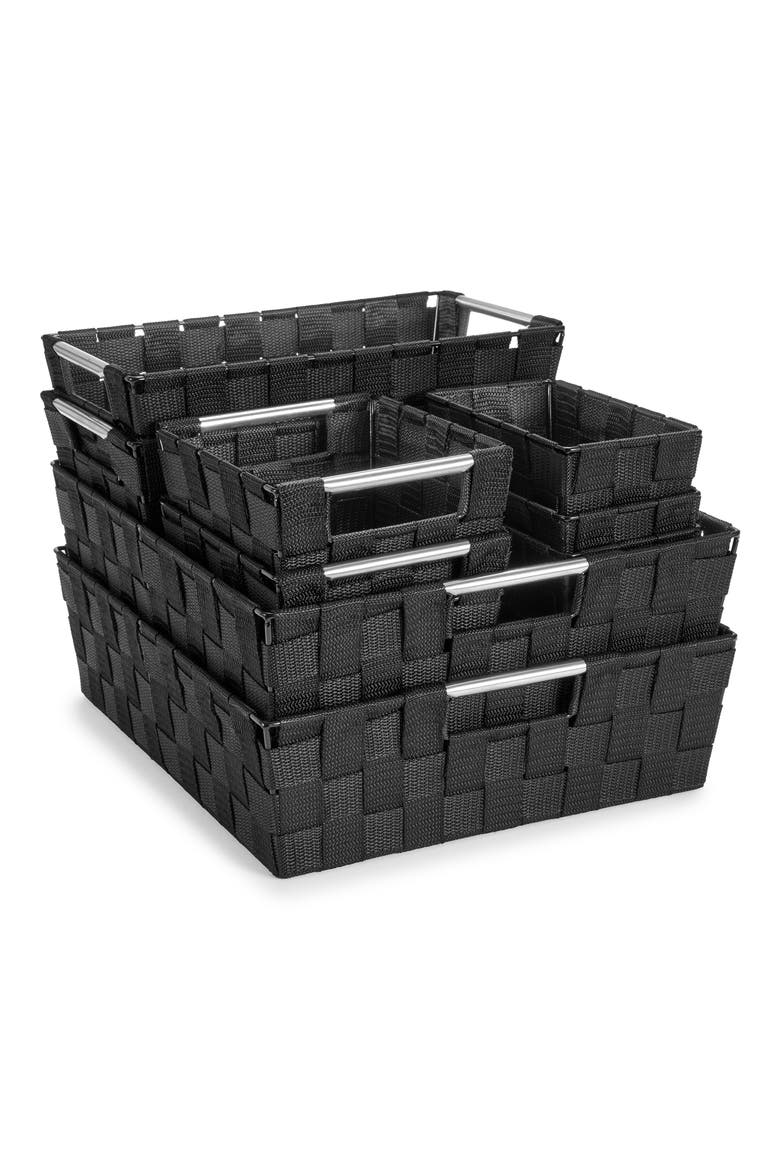 9-Piece Woven Storage Basket Set, Main, color, BLACK
