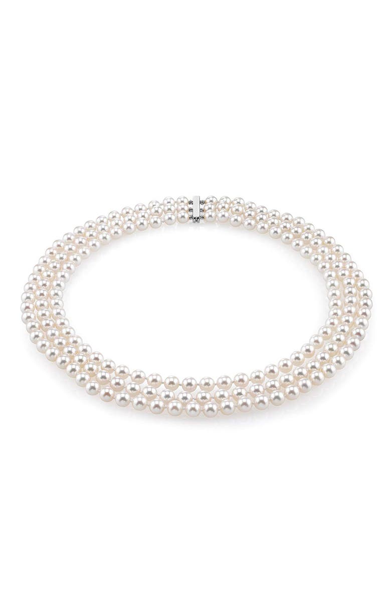 The Pearl Source Triple Strand Freshwater Pearl Necklace, Main, color, White Gold - Polished Clasp