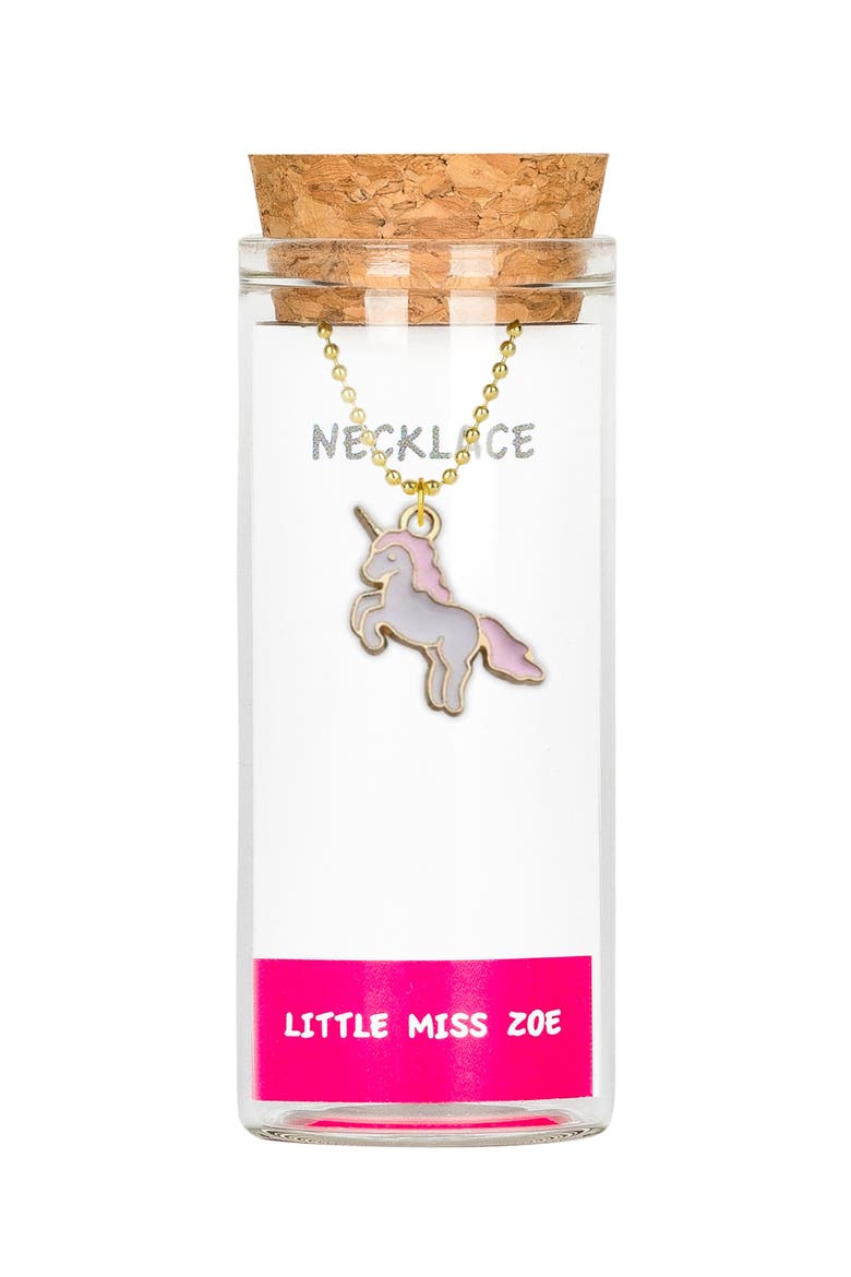 Pink Unicorn Charm Necklace in Gift Bottle, Main, color, Pink