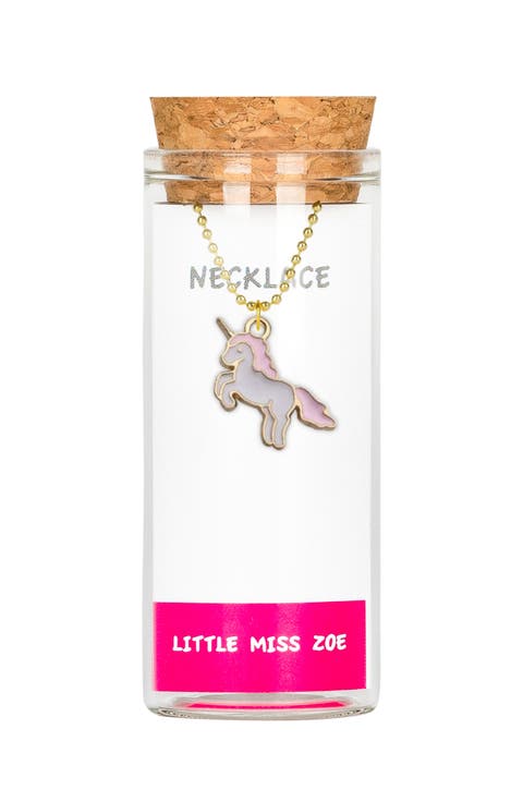 Pink Unicorn Charm Necklace in Gift Bottle